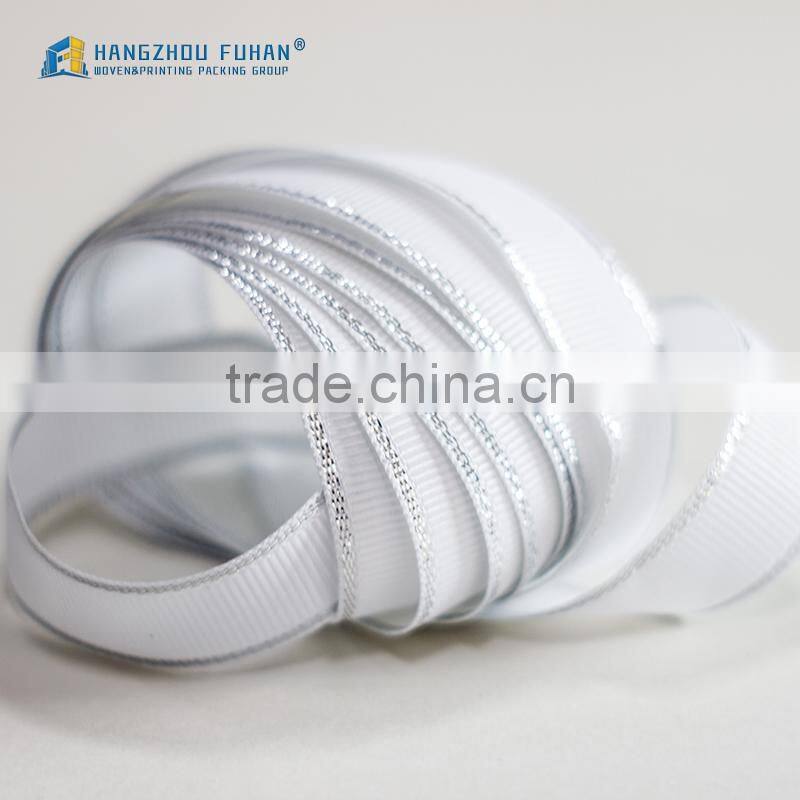 New arrival Wholesale Custom Satin Ribbon with Silver Yarn