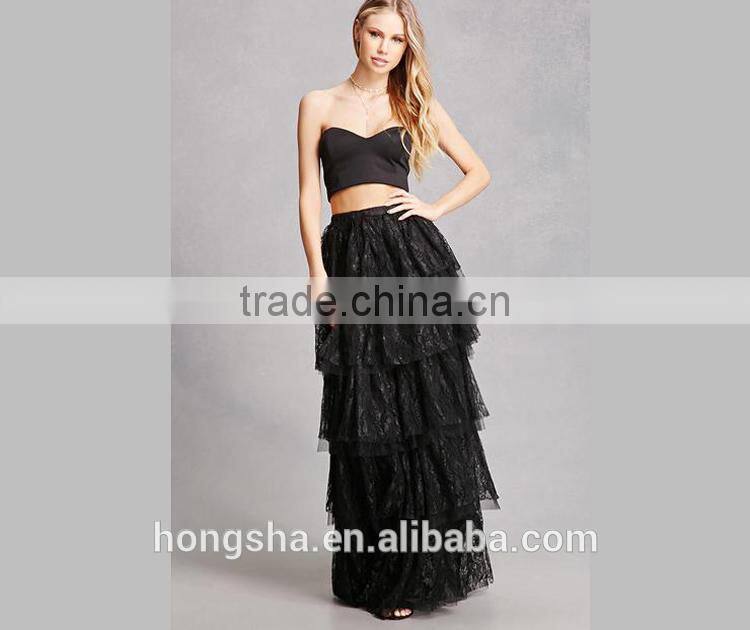 Latest long skirt designs fashion 2017 Tiered Floral Lace Maxi Skirt HSH6032