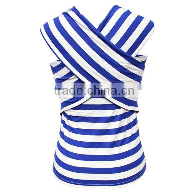 Popular summer straped neck sexy back cross stripe blouse for women