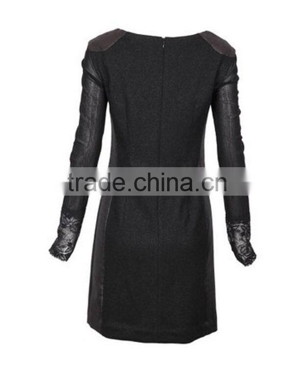 High fahsion stylish contrast PU new model casual long dresses