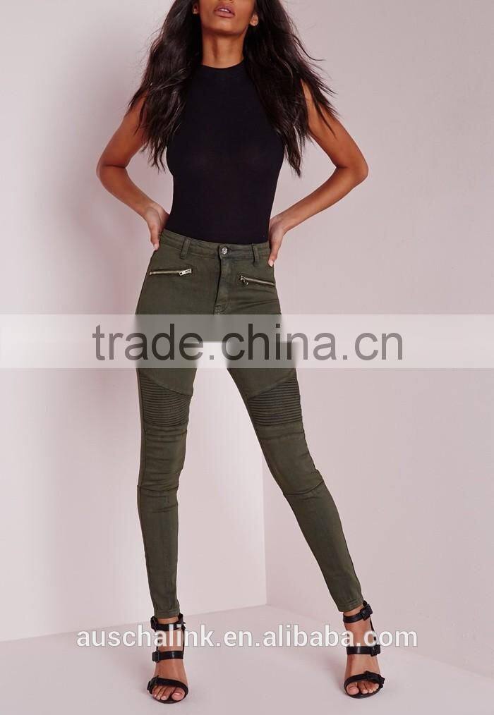 2016 wholesale khaki high waist skinny biker jeans OEM service