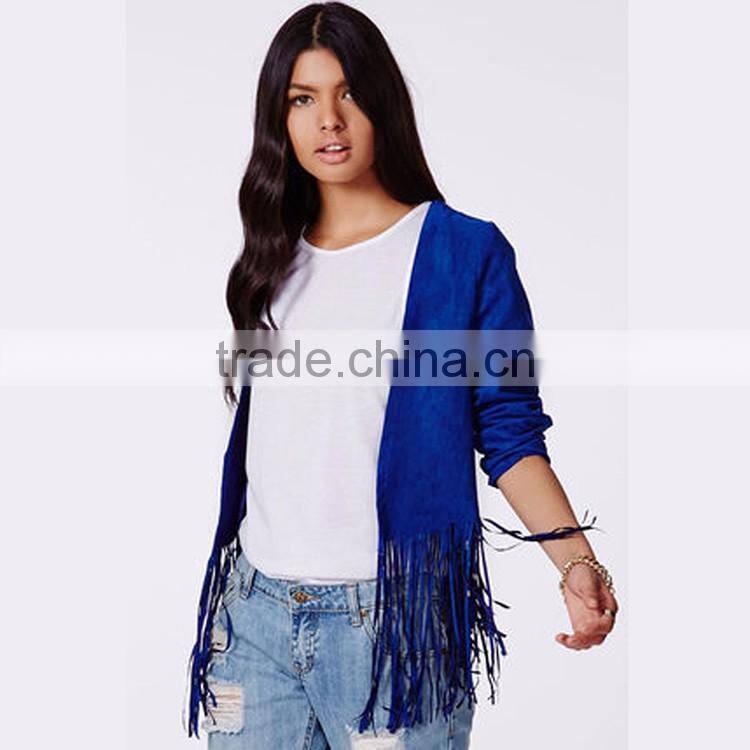 HAODUOYI Autumn Women Synthetic Suede Short Style Blazer Tassel Jacket