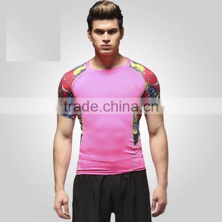 2015 Men Sport Fitness Wear T shirt Custom sublimation short sleeve compression shirt