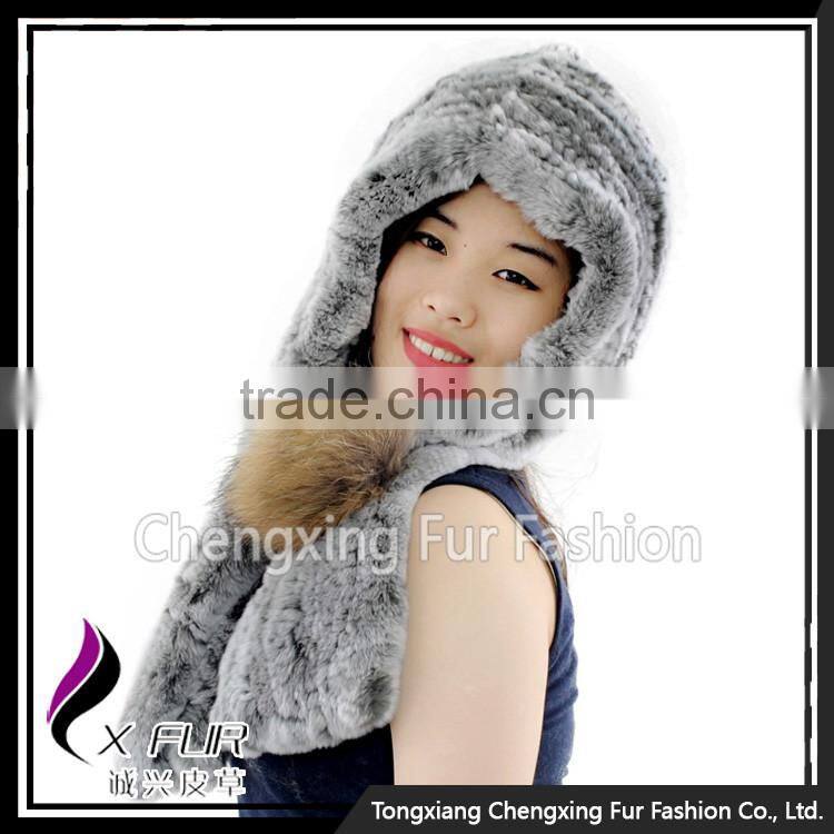 CX-C-242A High Quality Rex Rabbit Fur Knit Hat Pom Pom Custom Fur Hats