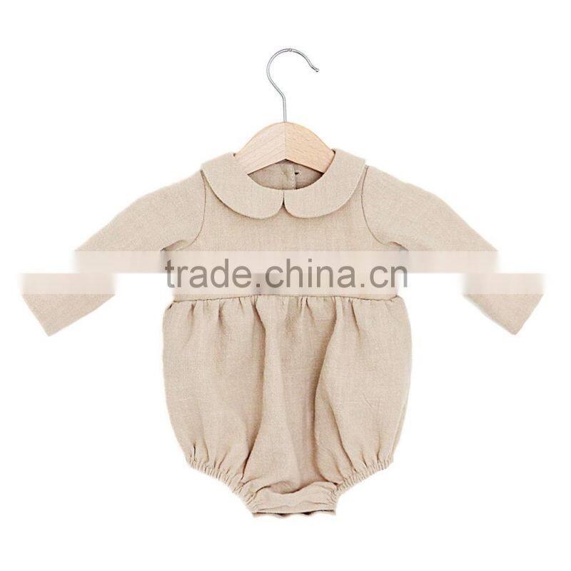 Long Sleeve Baby Clothes Wholesale Toddler Soild Color Bodysuit Baby Girls Linen With Peter Pan Boutique Romper