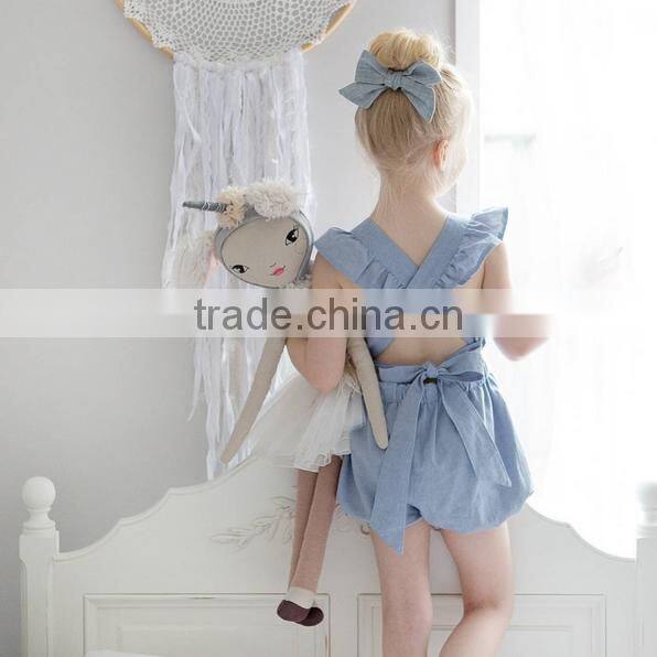 New Casual Design Brick Red Linen Boutique Kids Clothes Summer Baby Romper