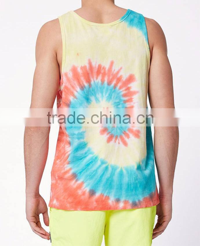 Tie-dyed tank top with spinning pattern