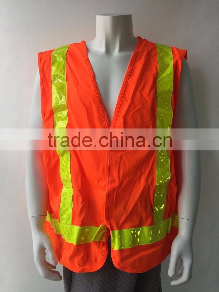 Customized orange highlight PVC safety reflective vest with 100%polyester tricot fabric