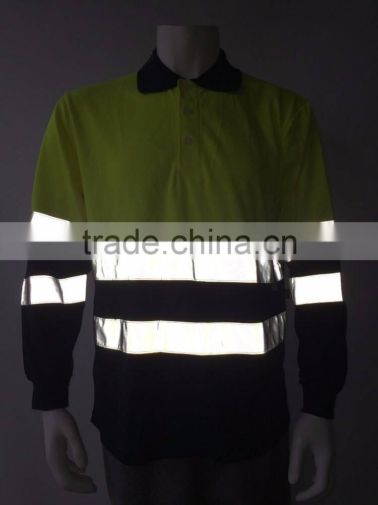 Low price two-tone polyester 3M reflective tape safety Europe ENISO 20471 security polo shirt