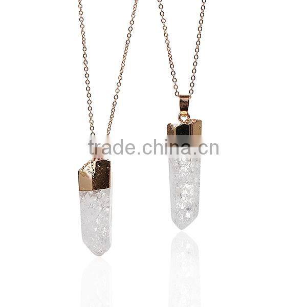 New Fashion Natural Quartz Crystal Druzy /Drusy Necklace Link Cable Chain Gold Plated Clear Crack Irregular Pendant