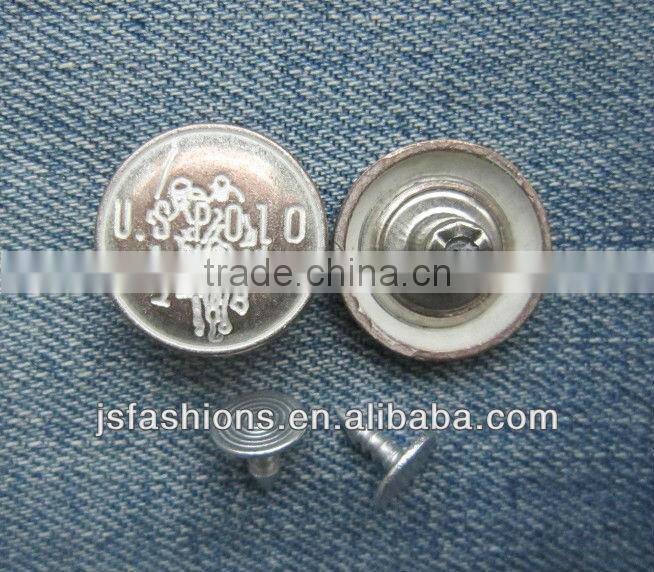 High quality accessories new customized alloy shank jeans button with white letter printed