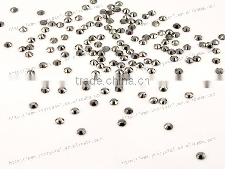 Round shape jet hematite color silver foiling crystal flat back no-hotfix