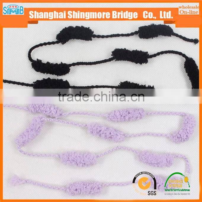 2016 China yarn factory wholesale Polyester pompom fancy knitting yarn for hand knitting