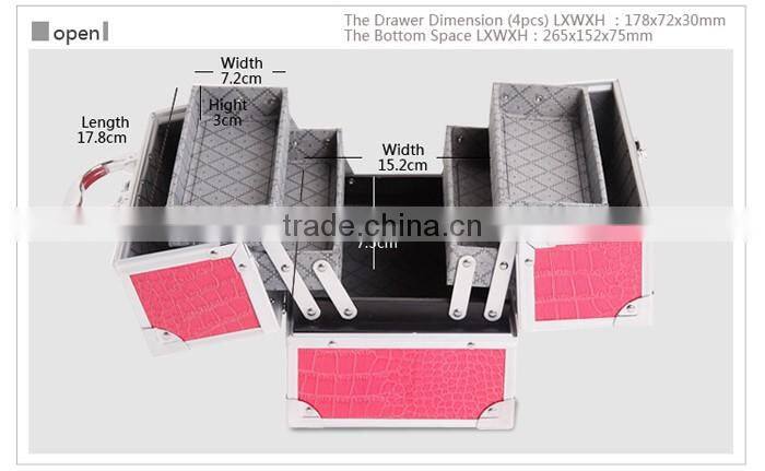 Red Professional Aluminum Beauty Cosmetic Makeup Case Box