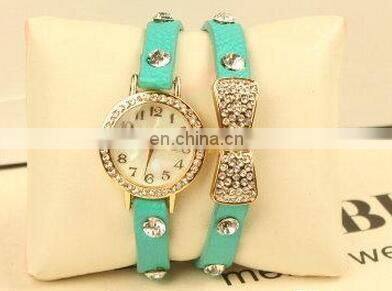 Hot Sell High Quality Rhinestone Bowknot Genuine Cow Leather Retro Watch Vintage Women Dress Watch