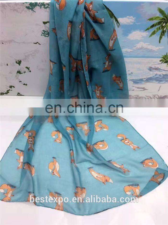 animal printed hijab shawls cute fox pattern pashmina ladies fashion chiffon scarves