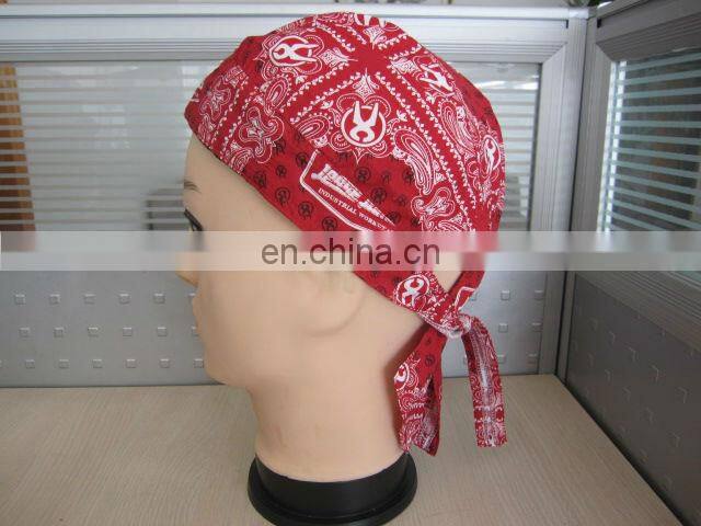 Customized Chinese Style Flowers Reactive Print Red Cotton Pirate Hat Flowers Doorag