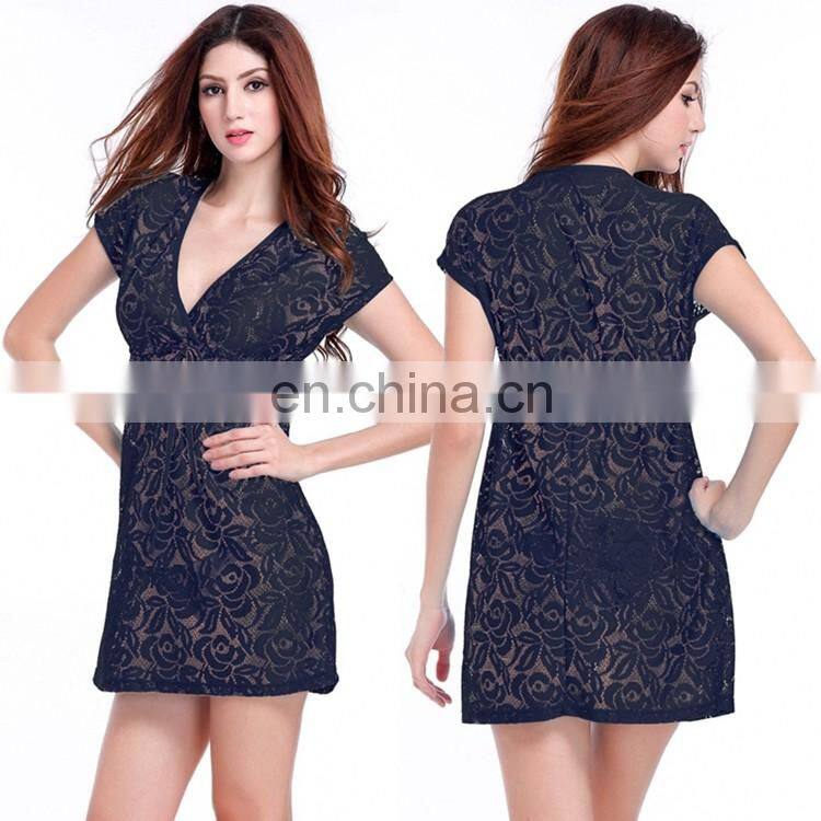 2015 Adjustable tie See-through One Piece evening Sexy Lace dress
