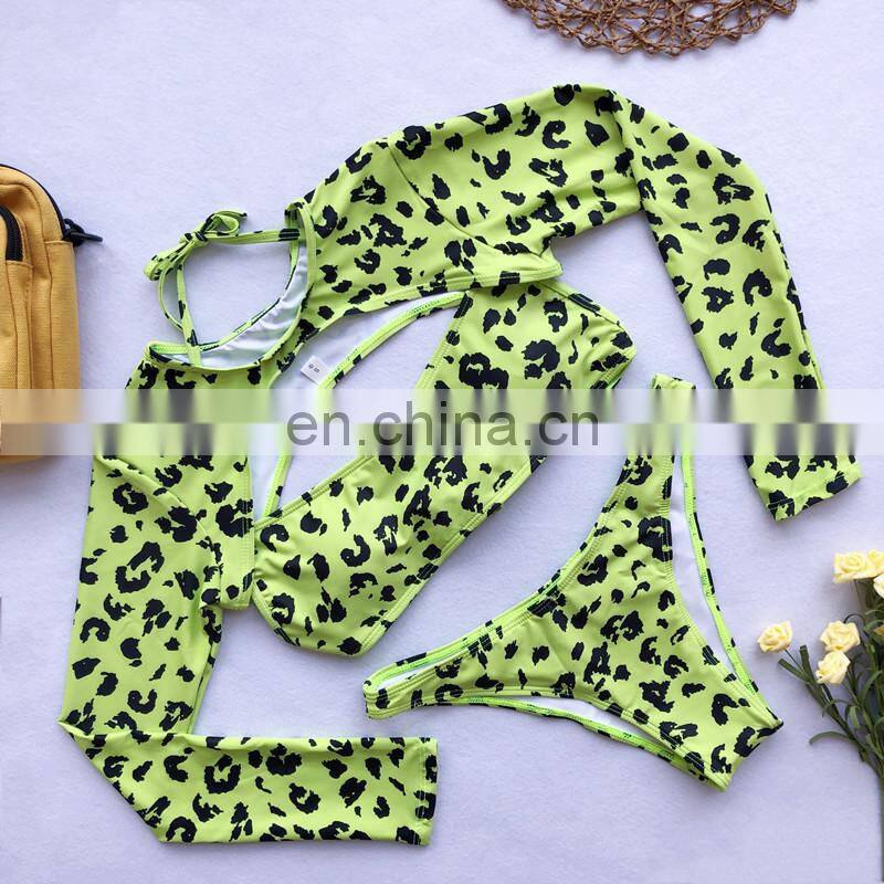 New Three Pieces Custom Design String Bikini Leopard Swimwear beachwear women sexy bikinis 2020 swimwear