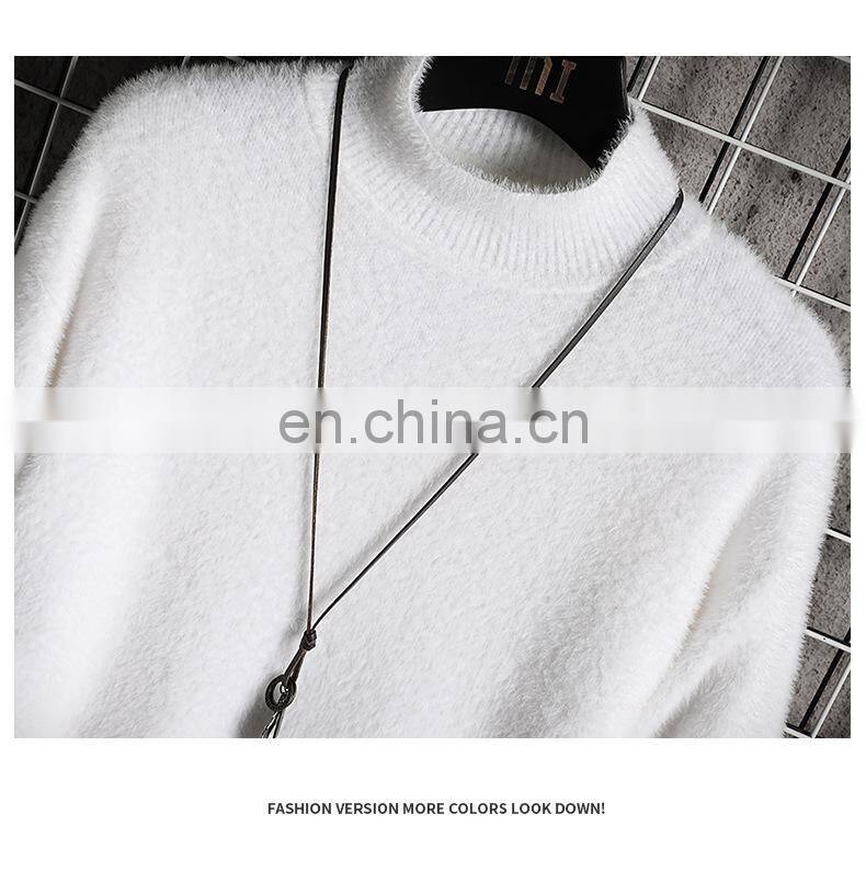 Factory wholesale high quality high-neck loose mink fleece winter plus velvet thick knitted jacket men's sweater