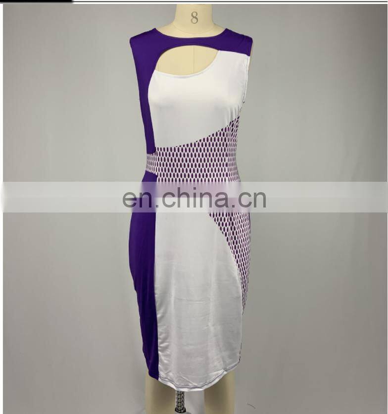 Wholesale custom brand female slim fit pencil round neck sleeveless party formal ladies office dress S-5XL