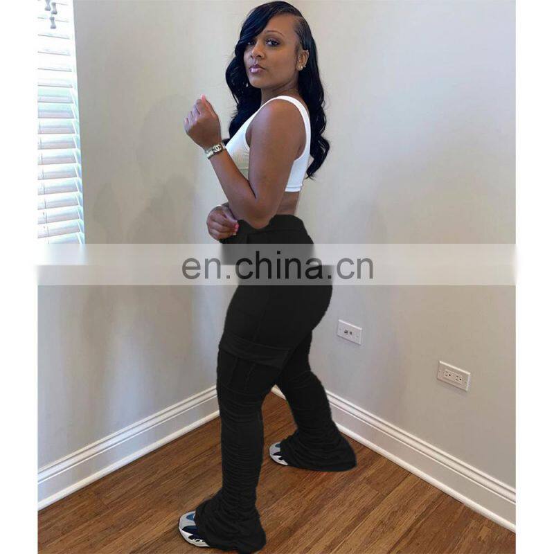 Amazon Hot 2021 European and American casual cotton blended skinny trousers flared mid-waist casual pants