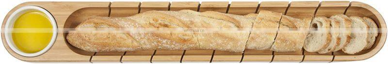 Natural Core Bamboo French Bread Board Baguette Cutting Board with Dipping Bowl