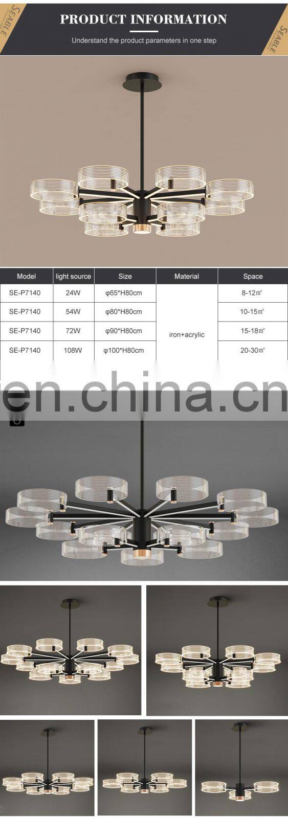 Wholesale Indoor Acrylic Gorgeous Decoration Black Gold Color Living Room LED Modern Pendant Light