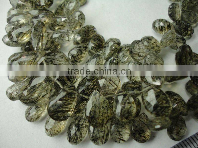 Black Rutile quartz Briolette Beads drops Strand