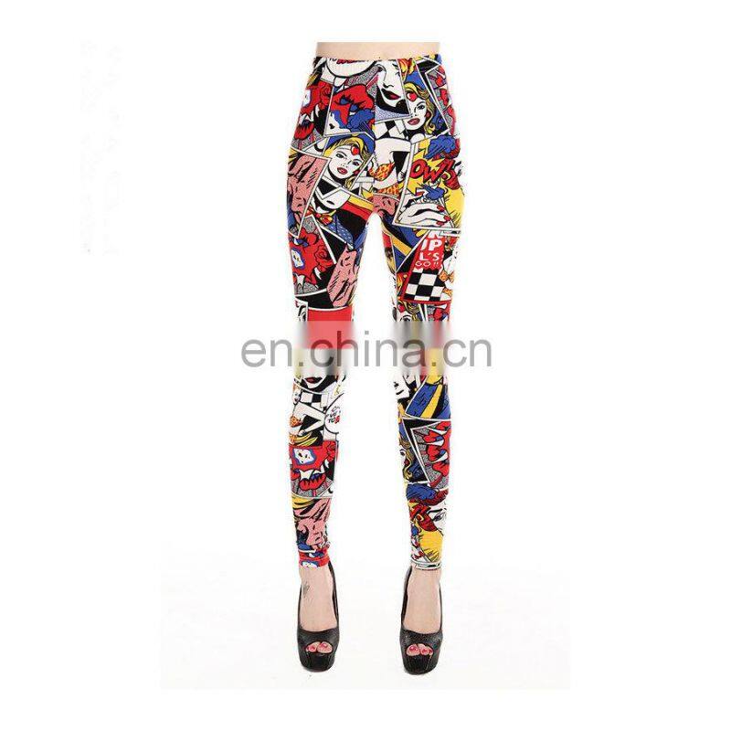 Women Leggings High Waist Cartoon Comic Beauty Print Trousers Soft Female Casual Elastic Pant lagging