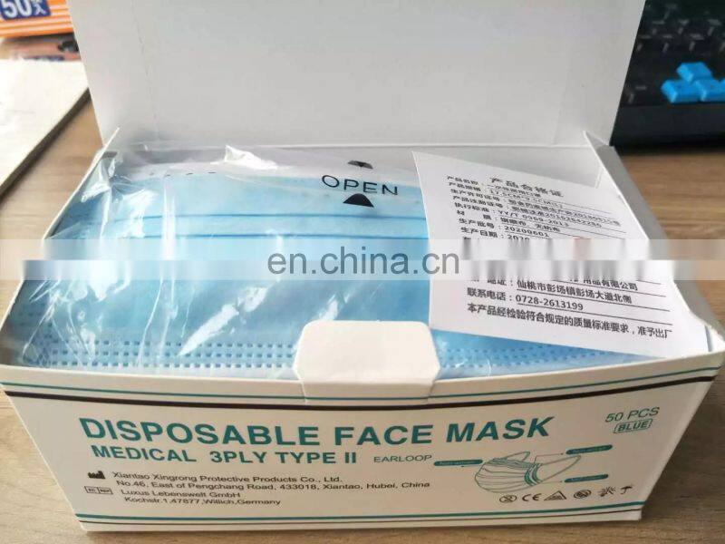 3Ply Disposable Face Mask Non Woven Anti Flu Virus Dust Medical Surgical Mask with Elastic Ear Loop