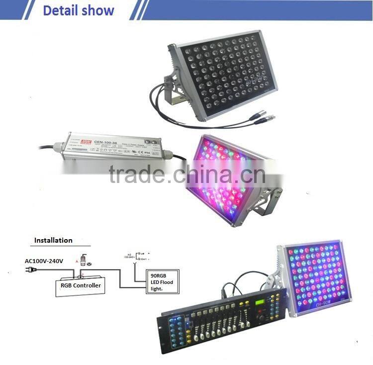 ip65 outdoor DMX control high power led 90w/200w/300w rgb outside flood light