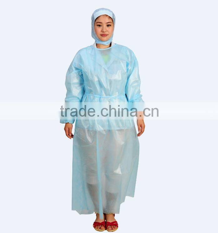 Disposable waterproof PP+PE blue isolation gown for medical use