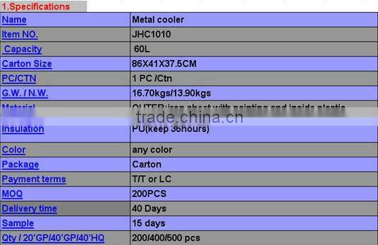 Metal cola cooler with wheels