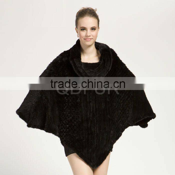 QD28603 New Style Knitted Mink Fur Poncho 2013 Collection