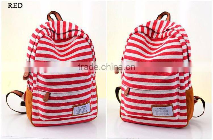 fashion simple strip for canvas backpack navy blue shoulder bag