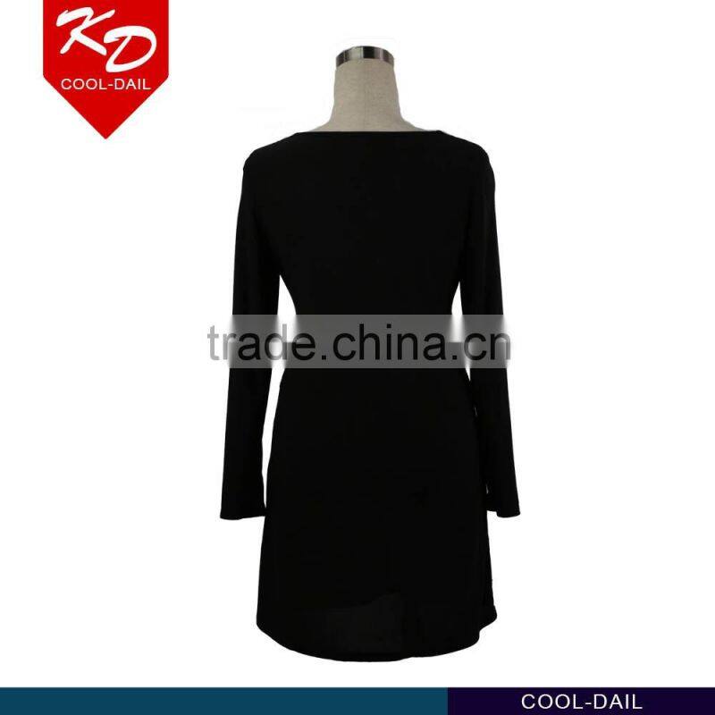 latest new design fashion scoop neck unique studded pattern tiered stud front pleating women dress