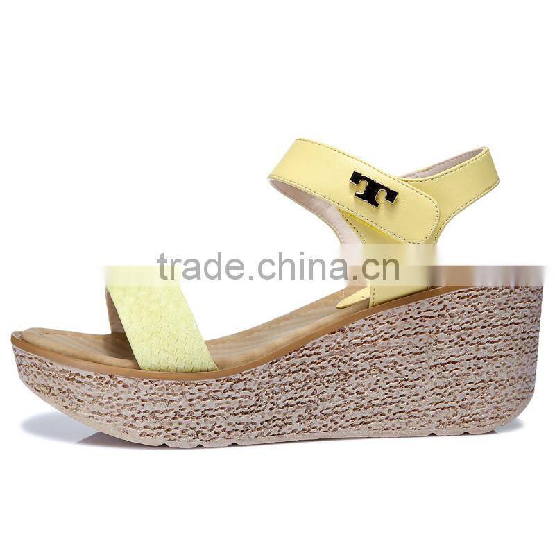 latest design open toe mid heel wedge sandals