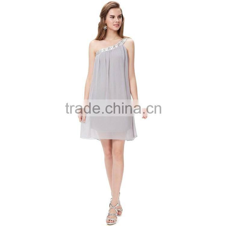 new trendy glamorous women dress chiffon layered sexy backless one-shoulder above knee prom dresses