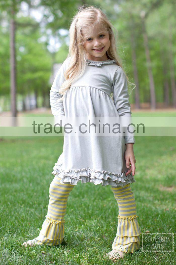 Fashion Little girls ruffle tunic top children fancy tunic top with matching ruffle pants