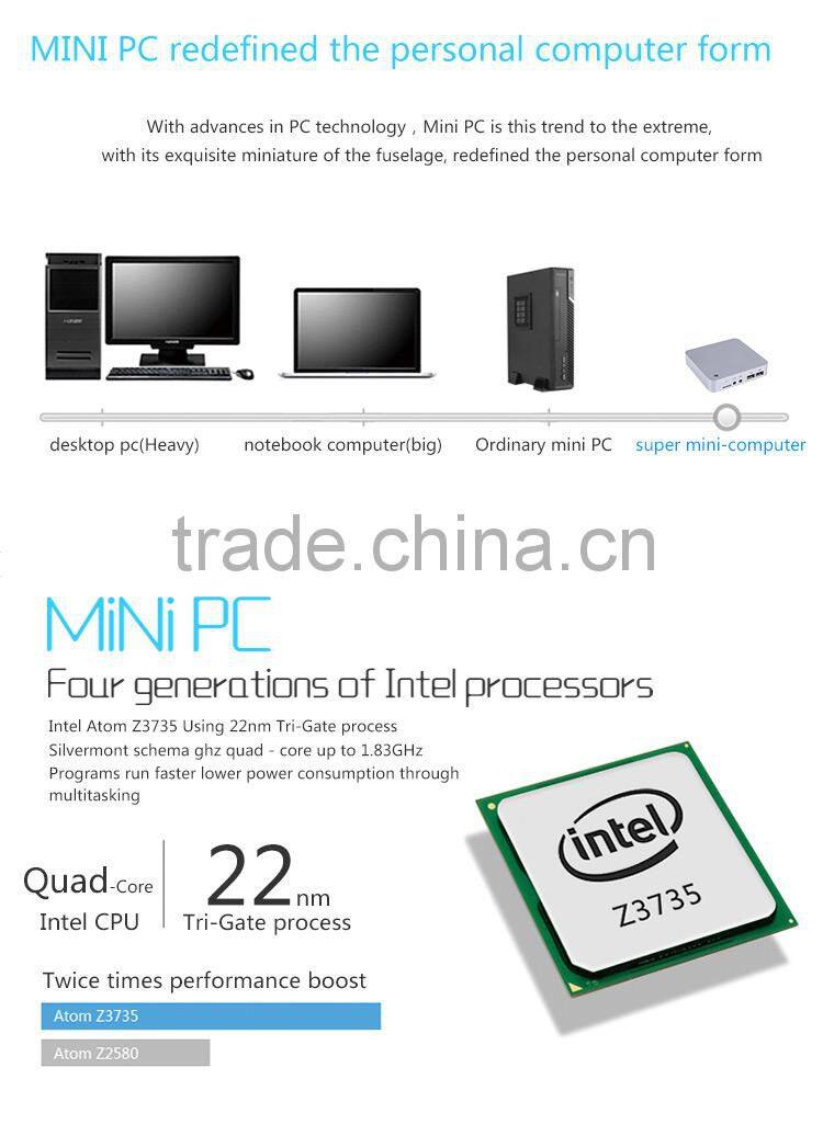 XCY FANLESS EMBEDDED COMPUTER INTEL ATOM Z3735F WITH 2G RAM 32G SSD HTPC NO HEAT LESS HEAT COMPUTER