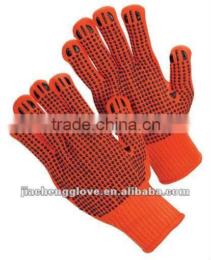 string knit gloves with PVC-dots on both sides, knit string glove, working gloves