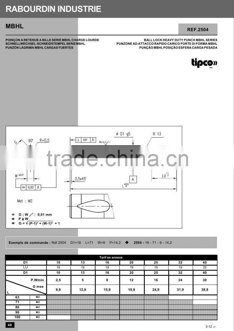 Rabourdin MBHL standard ball lock heavy duty punch