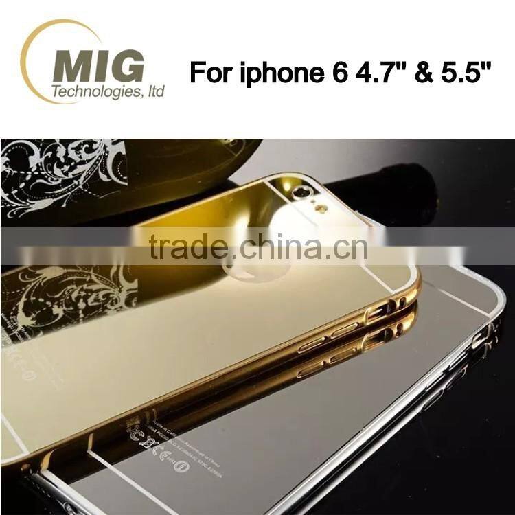 Electroplating Mirror back mobile phone case aluminum metal bumper with PC back cover for iphone 6/6s plus