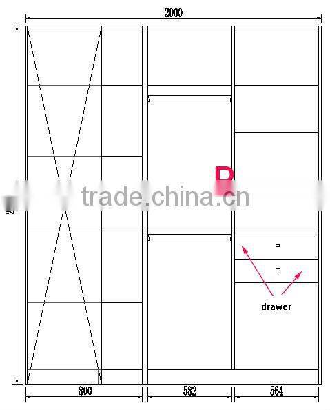 2400*600*2400 L shape open wardrobe