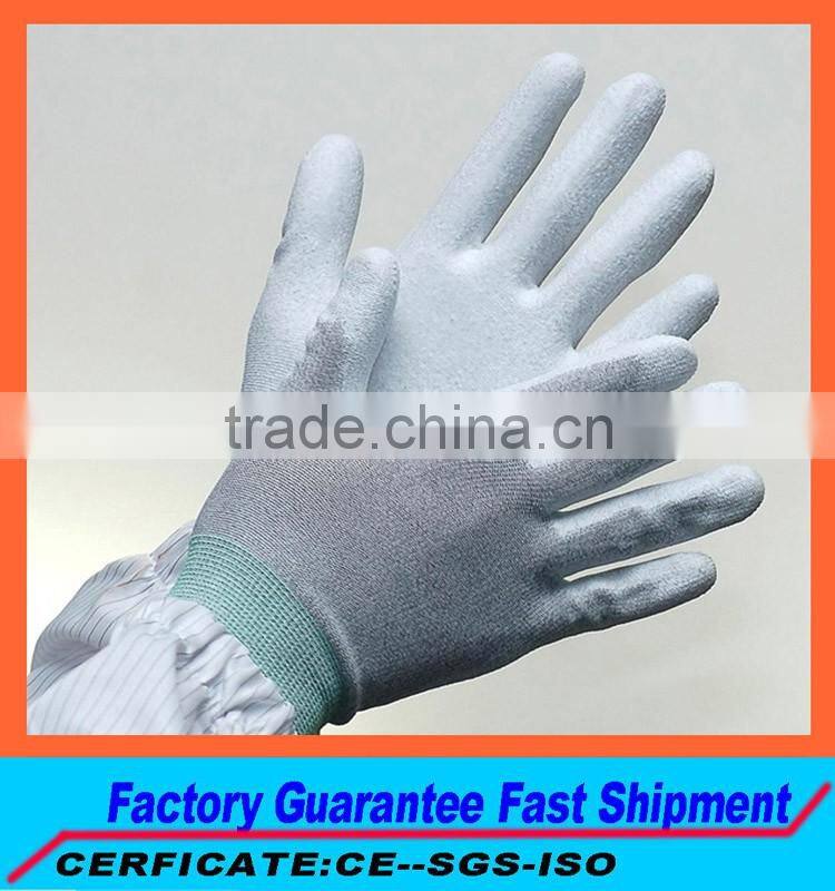 PU resin Assembly line esd glove Cell phone repair esd glove Light part handling esd pu palm coated work glove for sale