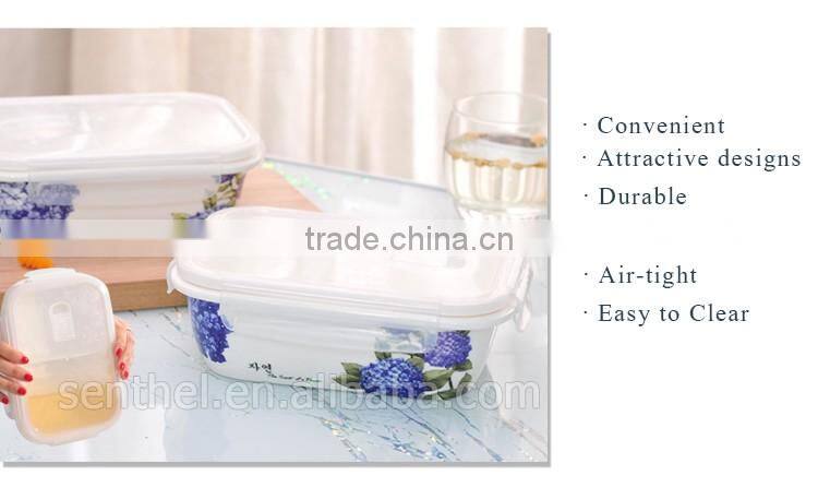 Ceramic food container,2 Compartments lunch food storage container,rectangle ceramic bento box