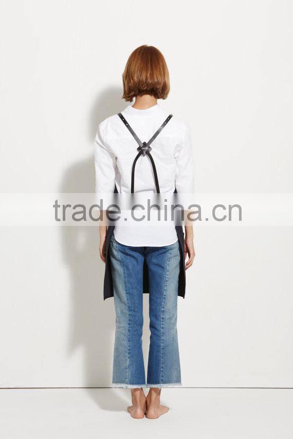 Hign Quality Barista Apron, Work Apron ,Navy Canvas with Black Leather Strap Apron