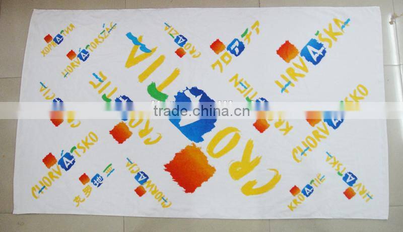 2015 HOT sell 100% cotton velvet printing letter printing Croatia beach towel english letter promotional towel