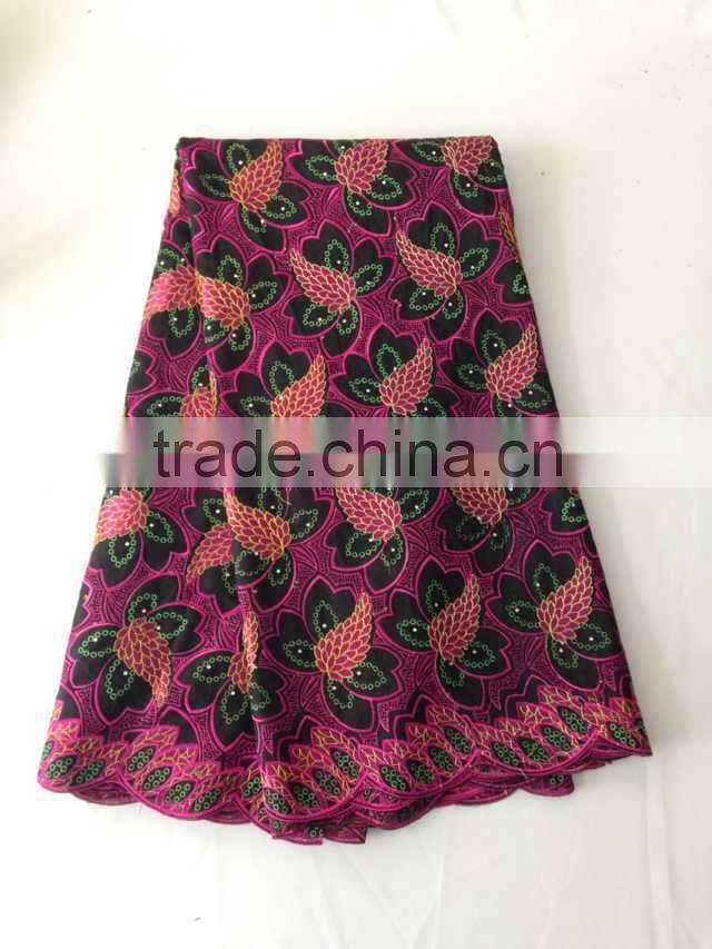Wine red leave 2014 new design african lace swiss lace cotton lace voile lace